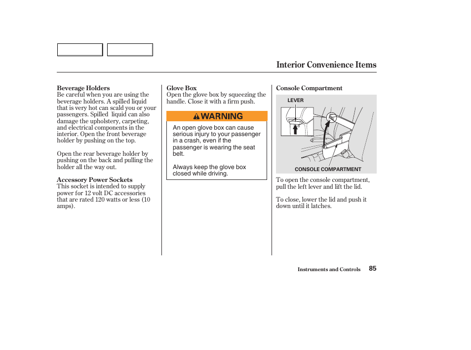 Interior convenience items | HONDA 2004 Civic Hybrid - Owner's Manual User Manual | Page 88 / 231