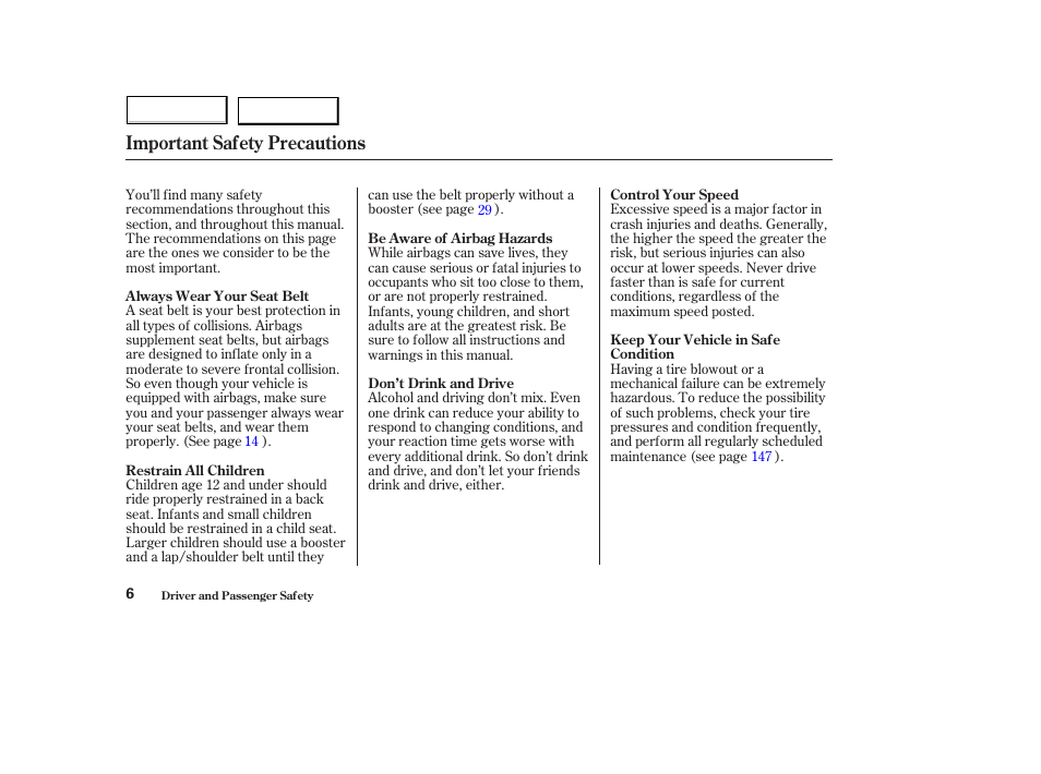 Important safety precautions | HONDA 2004 Civic Hybrid - Owner's Manual User Manual | Page 9 / 231