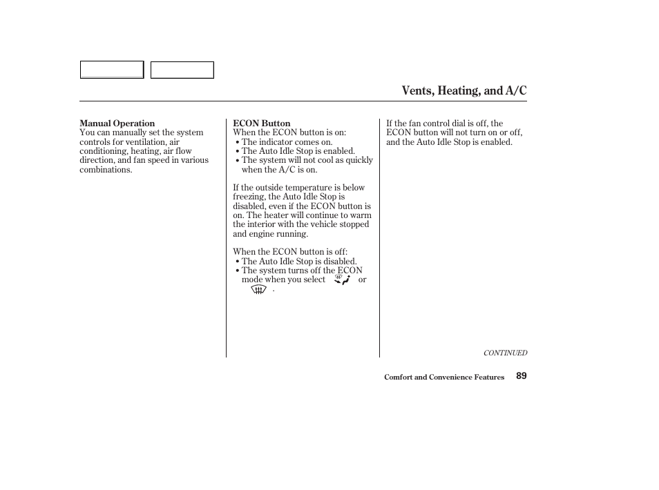 Vents, heating, and a/c | HONDA 2004 Civic Hybrid - Owner's Manual User Manual | Page 92 / 231