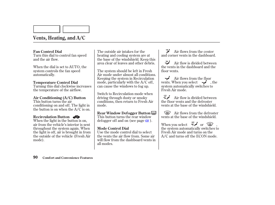 Vents, heating, and a/c | HONDA 2004 Civic Hybrid - Owner's Manual User Manual | Page 93 / 231