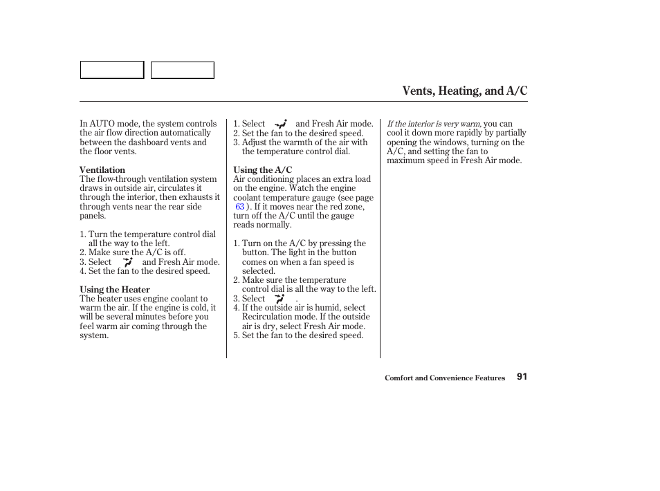 Vents, heating, and a/c | HONDA 2004 Civic Hybrid - Owner's Manual User Manual | Page 94 / 231