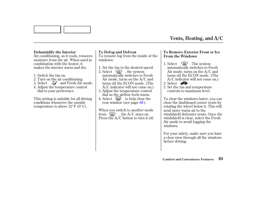 Vents, heating, and a/c | HONDA 2004 Civic Hybrid - Owner's Manual User Manual | Page 96 / 231