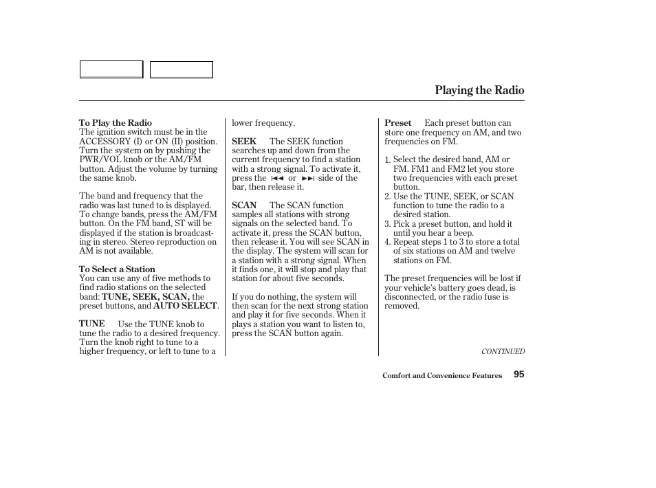 Playing the radio | HONDA 2004 Civic Hybrid - Owner's Manual User Manual | Page 98 / 231