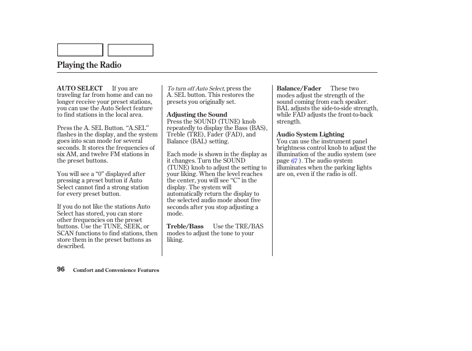 Playing the radio | HONDA 2004 Civic Hybrid - Owner's Manual User Manual | Page 99 / 231