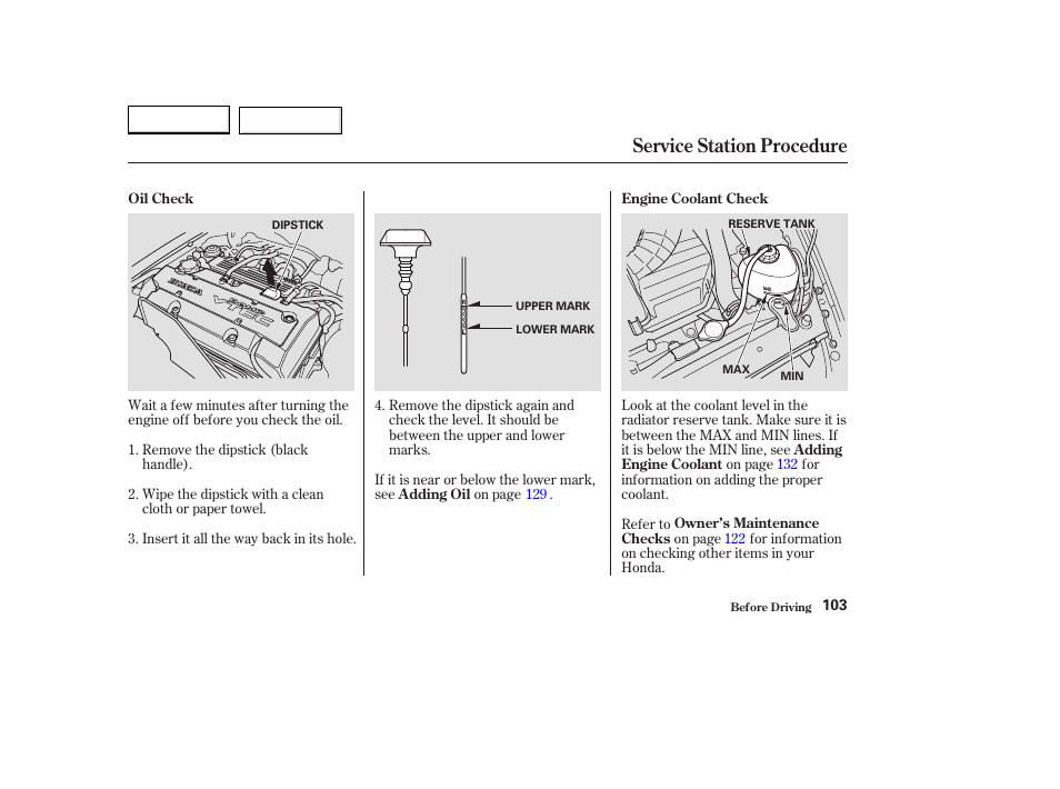 Service station procedure | HONDA 2004 S2000 - Owner's Manual User Manual | Page 106 / 208