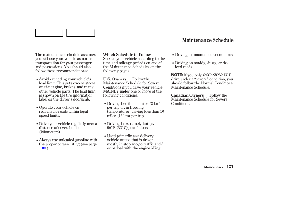 Maintenance schedule | HONDA 2004 S2000 - Owner's Manual User Manual | Page 124 / 208