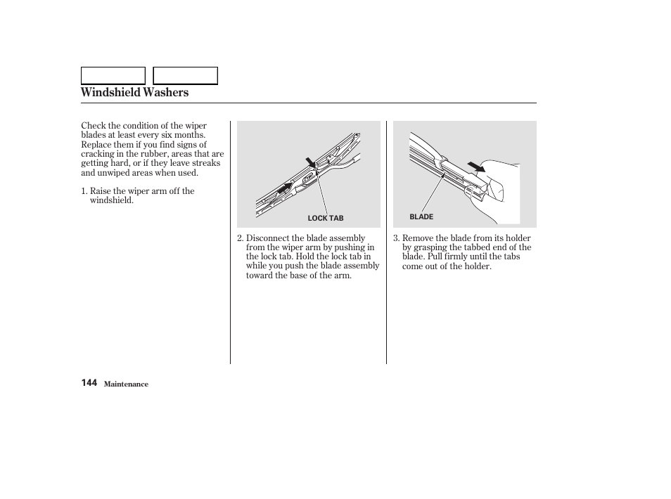 Windshield washers | HONDA 2004 S2000 - Owner's Manual User Manual | Page 147 / 208