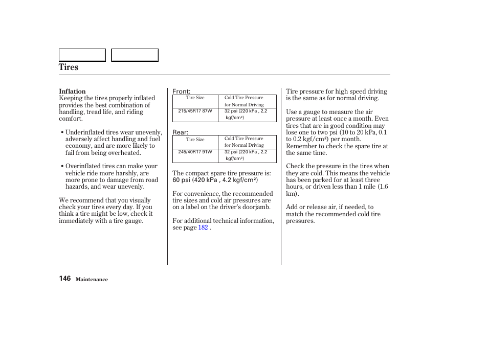 Tires | HONDA 2004 S2000 - Owner's Manual User Manual | Page 149 / 208