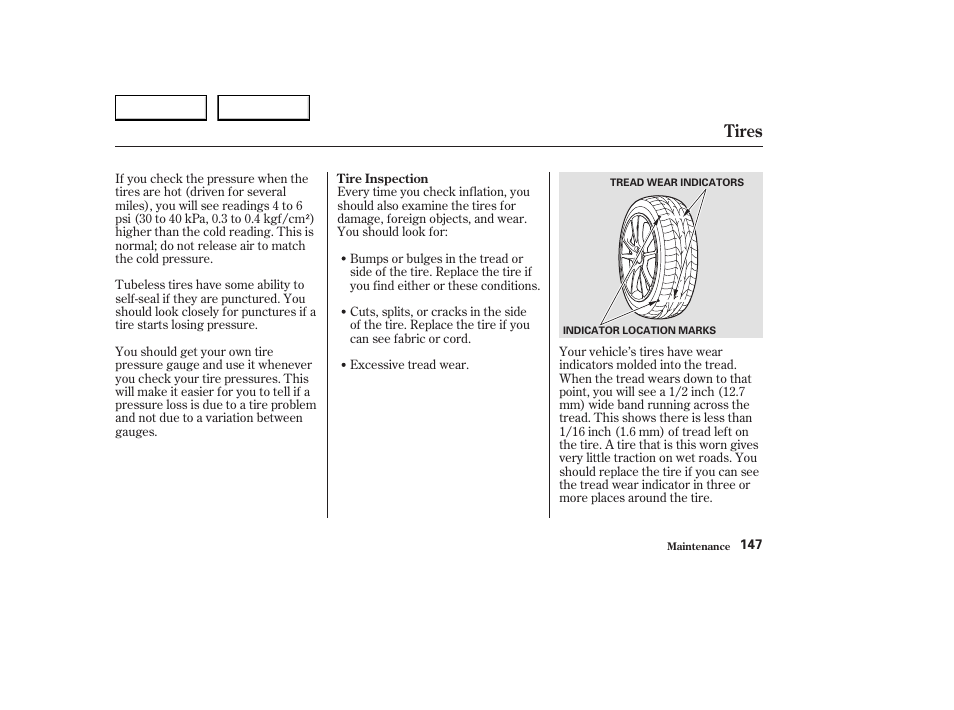 Tires | HONDA 2004 S2000 - Owner's Manual User Manual | Page 150 / 208