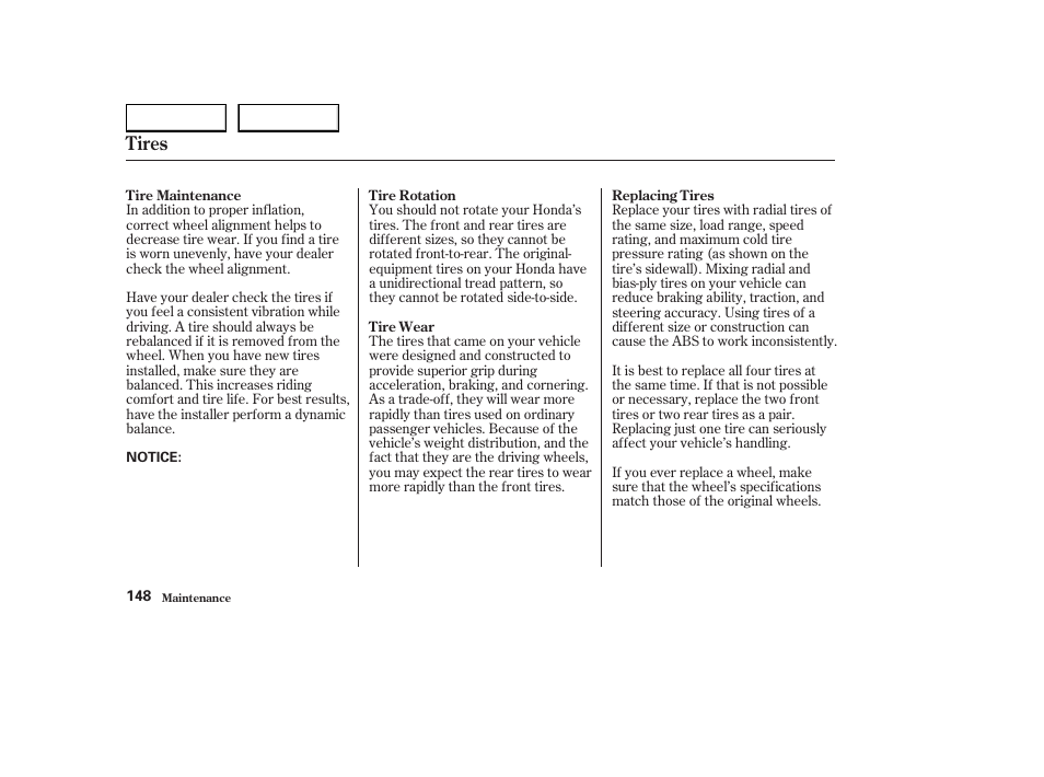 Tires | HONDA 2004 S2000 - Owner's Manual User Manual | Page 151 / 208