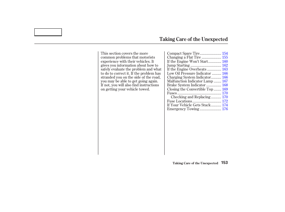 Taking care of the unexpected | HONDA 2004 S2000 - Owner's Manual User Manual | Page 156 / 208