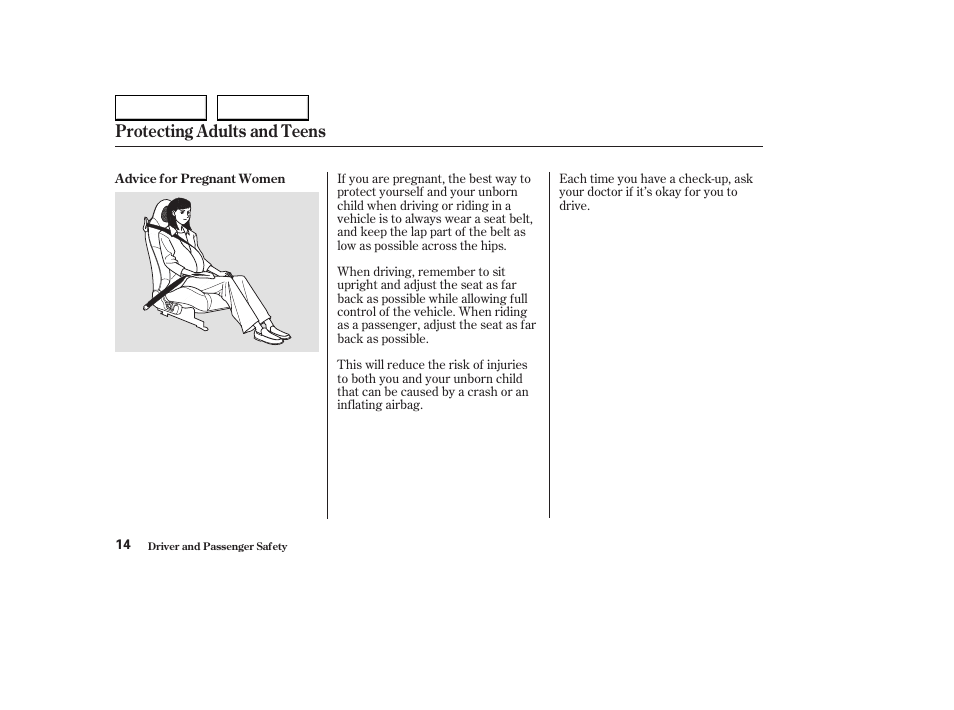 Protecting adults and teens | HONDA 2004 S2000 - Owner's Manual User Manual | Page 17 / 208