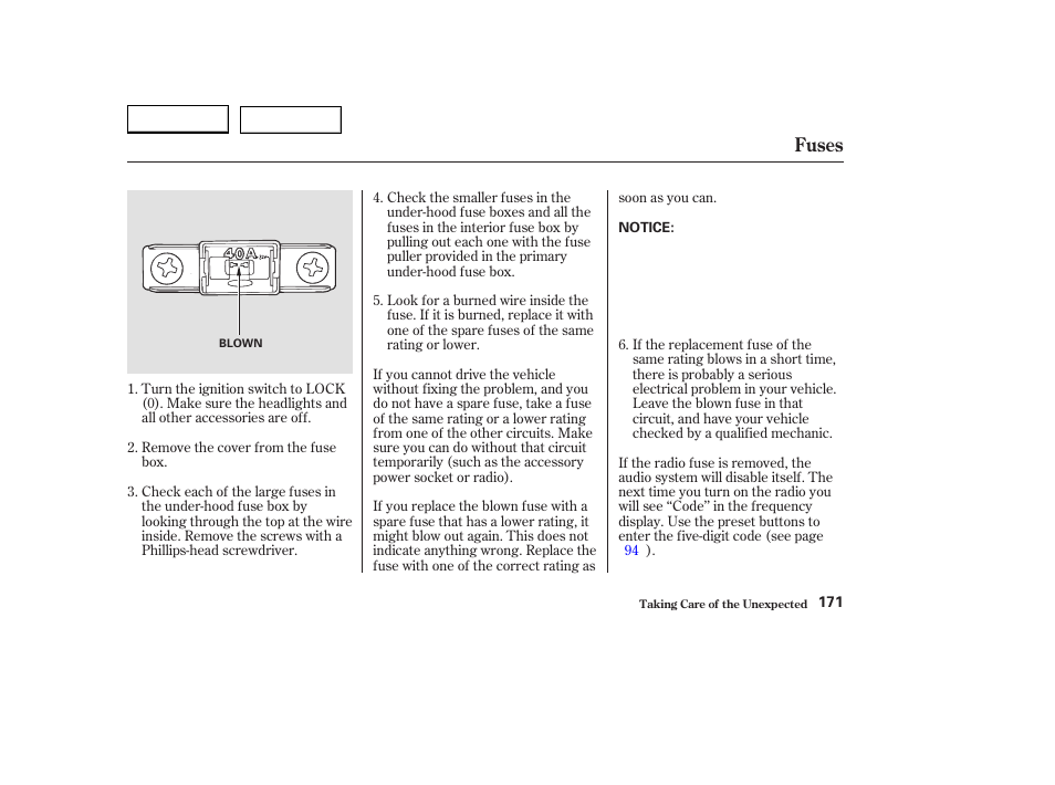 Fuses | HONDA 2004 S2000 - Owner's Manual User Manual | Page 174 / 208