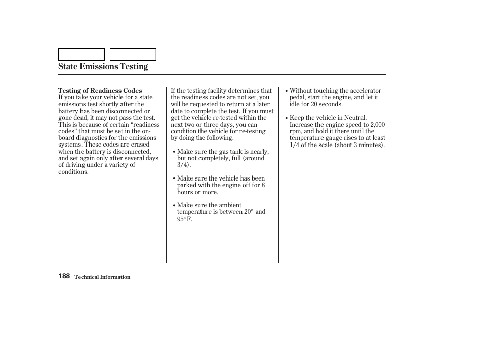 State emissions testing | HONDA 2004 S2000 - Owner's Manual User Manual | Page 191 / 208