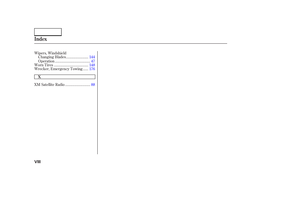 Index | HONDA 2004 S2000 - Owner's Manual User Manual | Page 207 / 208