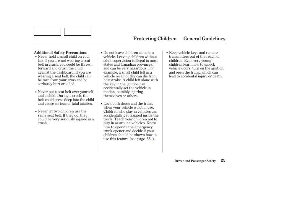Protecting children general guidelines | HONDA 2004 S2000 - Owner's Manual User Manual | Page 28 / 208