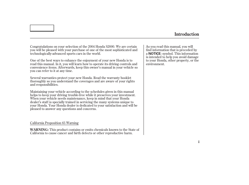Introduction | HONDA 2004 S2000 - Owner's Manual User Manual | Page 3 / 208