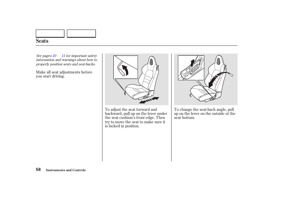 Seats | HONDA 2004 S2000 - Owner's Manual User Manual | Page 61 / 208