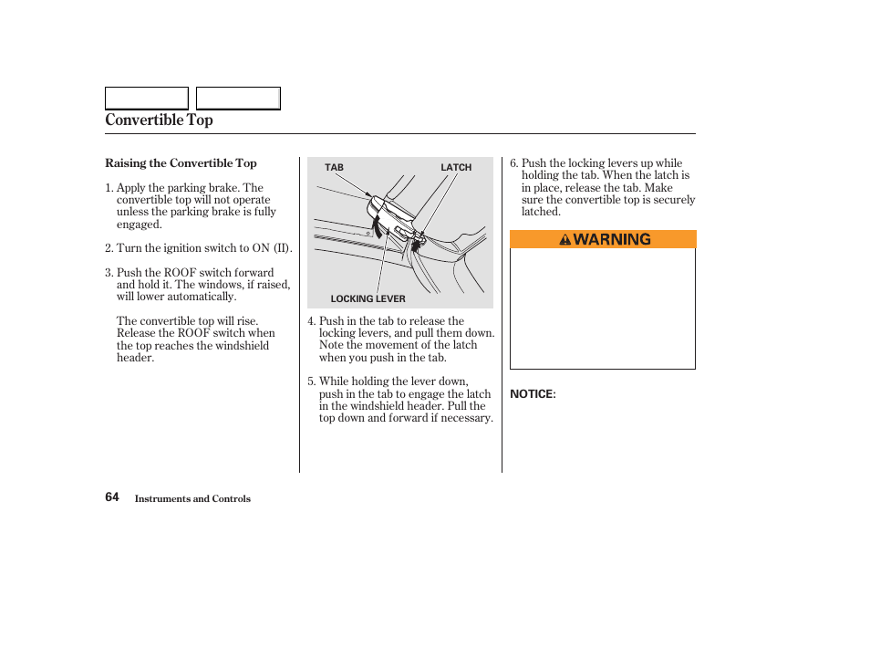 Convertible top | HONDA 2004 S2000 - Owner's Manual User Manual | Page 67 / 208