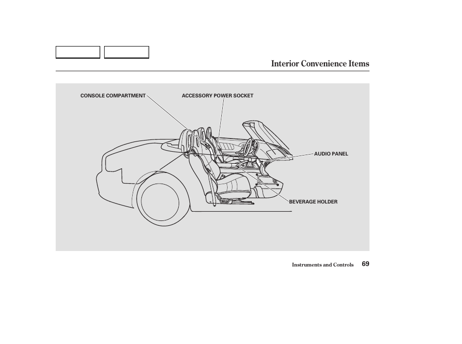 Interior convenience items | HONDA 2004 S2000 - Owner's Manual User Manual | Page 72 / 208