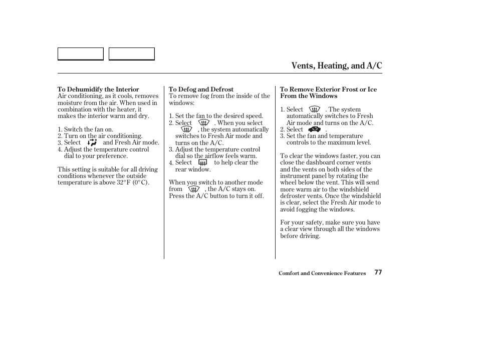 Vents, heating, and a/c | HONDA 2004 S2000 - Owner's Manual User Manual | Page 80 / 208