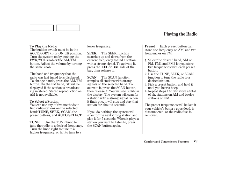 Playing the radio | HONDA 2004 S2000 - Owner's Manual User Manual | Page 82 / 208