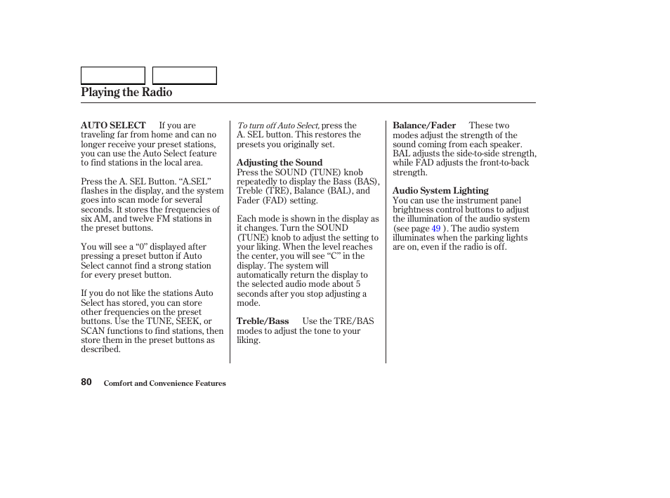 Playing the radio | HONDA 2004 S2000 - Owner's Manual User Manual | Page 83 / 208