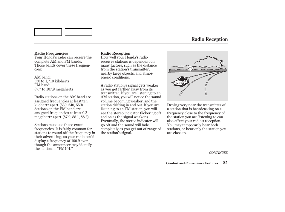 Radio reception | HONDA 2004 S2000 - Owner's Manual User Manual | Page 84 / 208