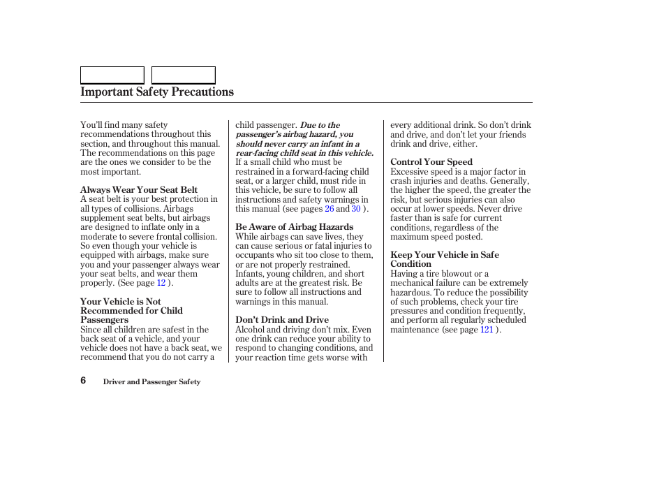 Important safety precautions | HONDA 2004 S2000 - Owner's Manual User Manual | Page 9 / 208