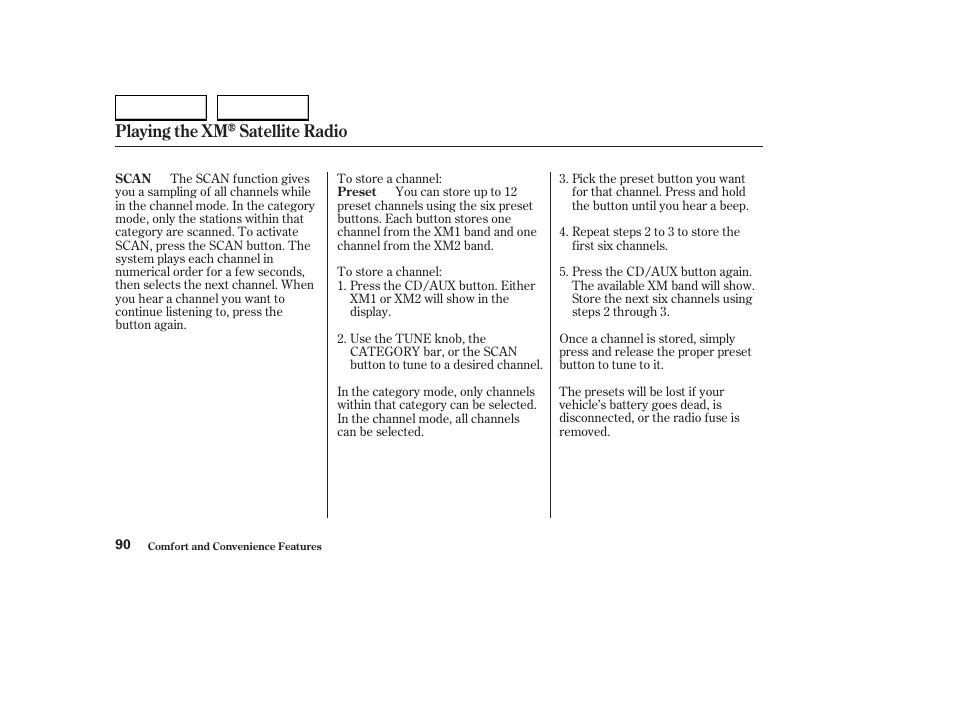 Playing the xm satellite radio | HONDA 2004 S2000 - Owner's Manual User Manual | Page 93 / 208
