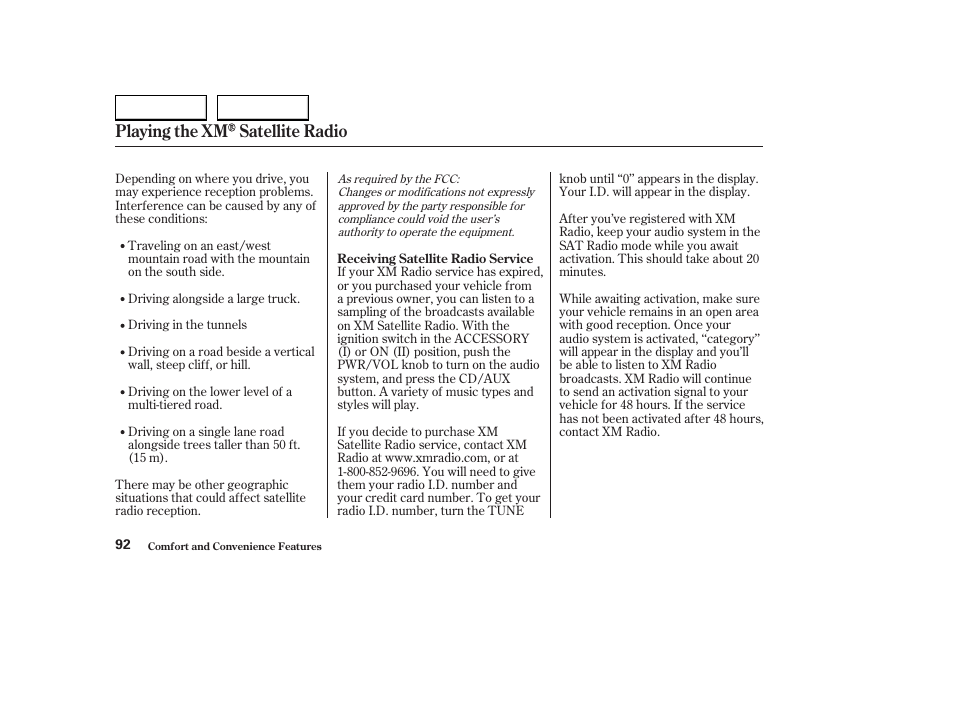 Playing the xm satellite radio | HONDA 2004 S2000 - Owner's Manual User Manual | Page 95 / 208