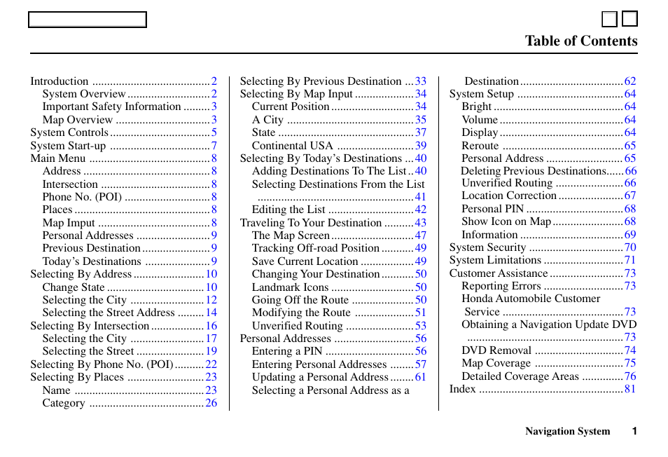 HONDA 2004 Pilot - Navigation Manual User Manual | 1 page