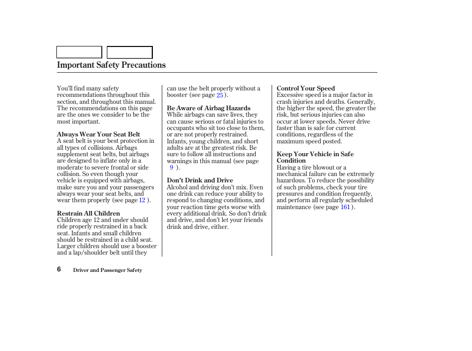 Important safety precautions | HONDA 2004 Pilot - Owner's Manual User Manual | Page 10 / 248