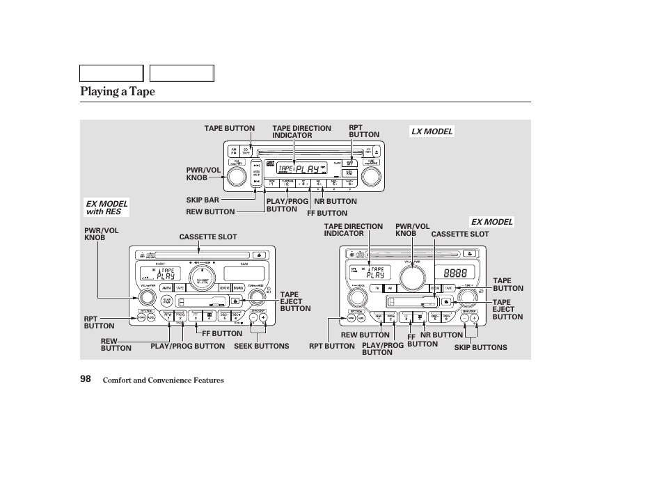 Playing a tape | HONDA 2004 Pilot - Owner's Manual User Manual | Page 102 / 248