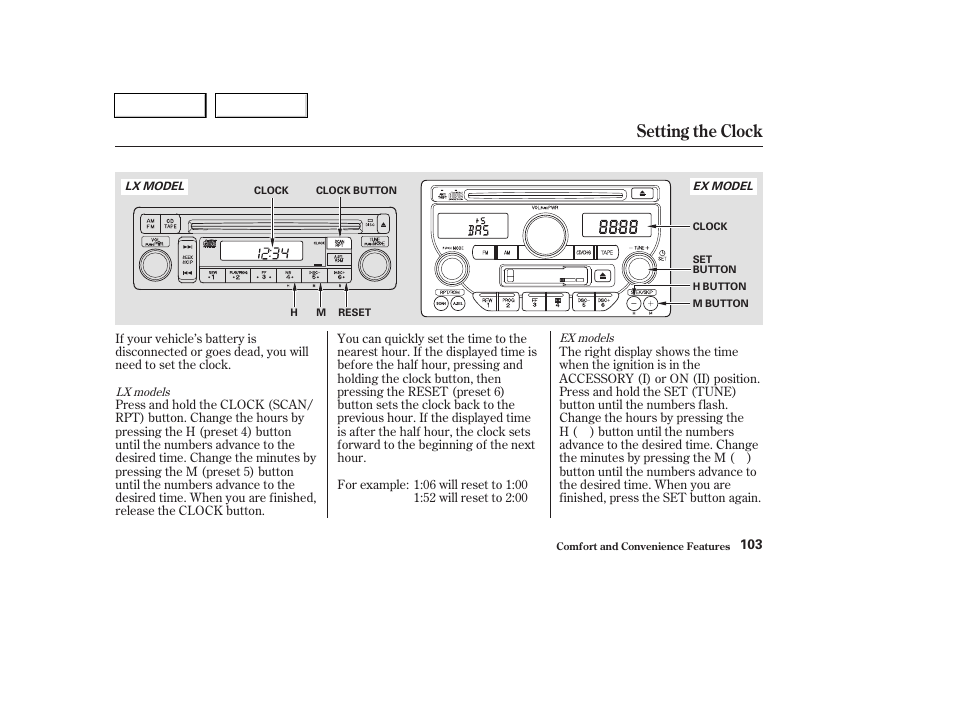 Setting the clock | HONDA 2004 Pilot - Owner's Manual User Manual | Page 107 / 248