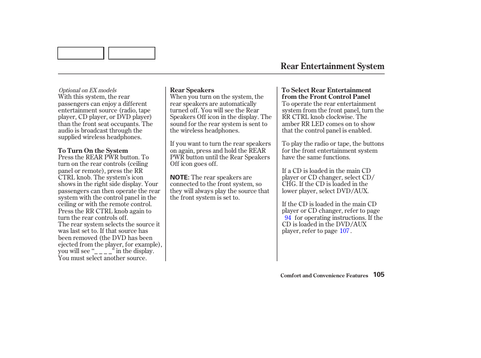 Rear entertainment system | HONDA 2004 Pilot - Owner's Manual User Manual | Page 109 / 248