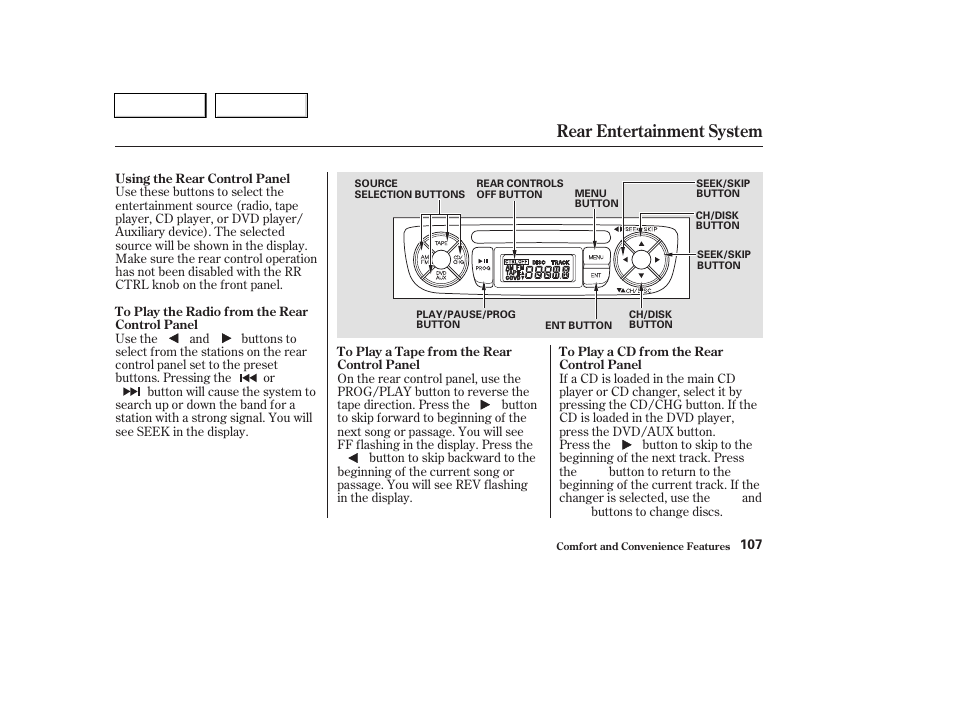 Rear entertainment system | HONDA 2004 Pilot - Owner's Manual User Manual | Page 111 / 248