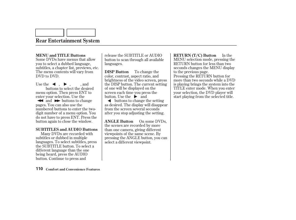 Rear entertainment system | HONDA 2004 Pilot - Owner's Manual User Manual | Page 114 / 248