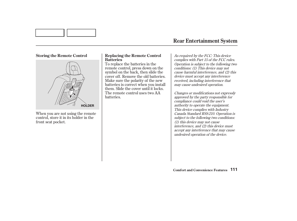 Rear entertainment system | HONDA 2004 Pilot - Owner's Manual User Manual | Page 115 / 248