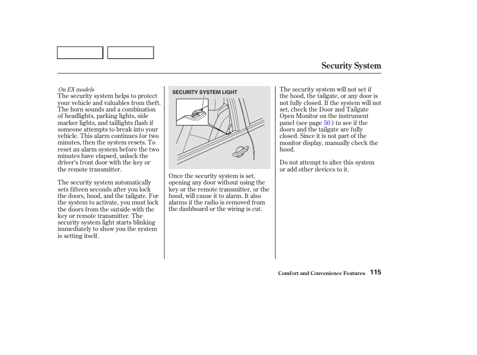 Security system | HONDA 2004 Pilot - Owner's Manual User Manual | Page 119 / 248