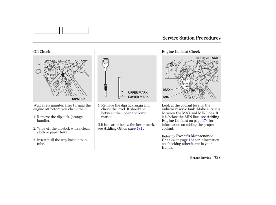 Service station procedures | HONDA 2004 Pilot - Owner's Manual User Manual | Page 131 / 248