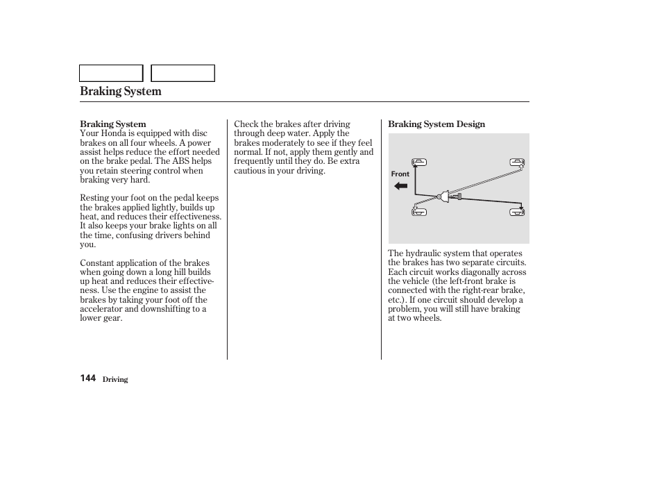 Braking system | HONDA 2004 Pilot - Owner's Manual User Manual | Page 148 / 248