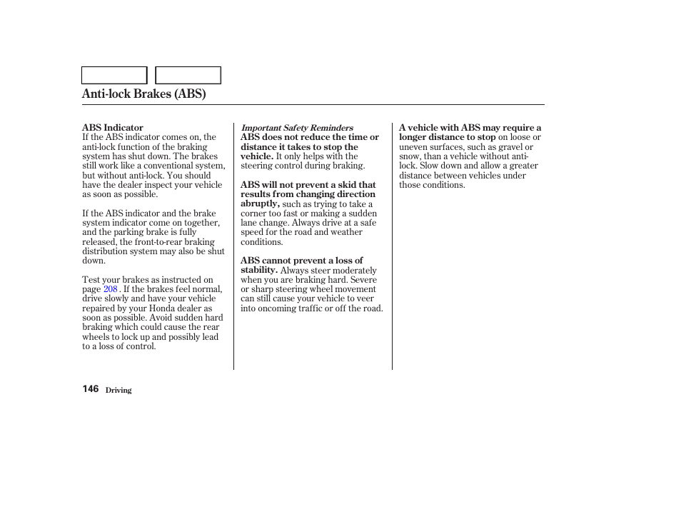 Anti-lock brakes (abs) | HONDA 2004 Pilot - Owner's Manual User Manual | Page 150 / 248