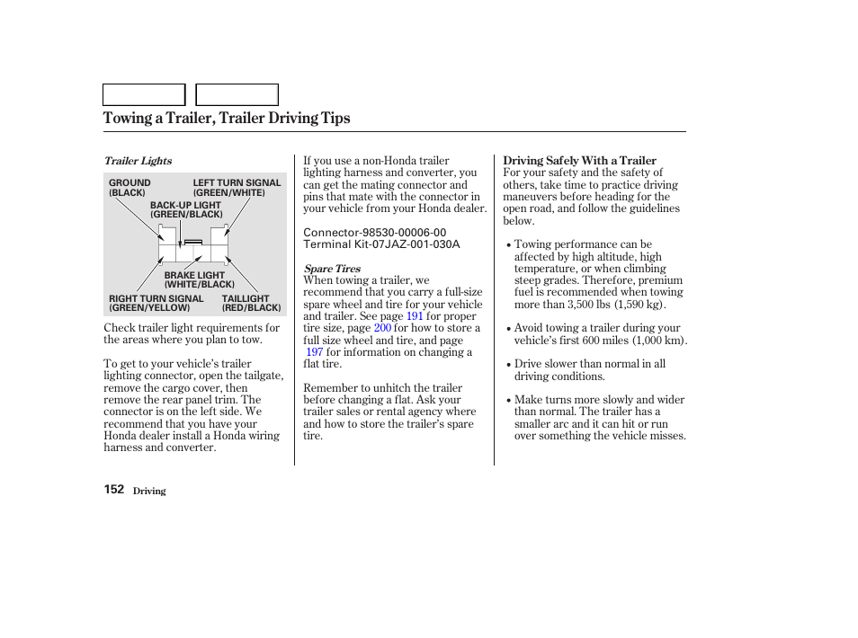 Towing a trailer, trailer driving tips | HONDA 2004 Pilot - Owner's Manual User Manual | Page 156 / 248