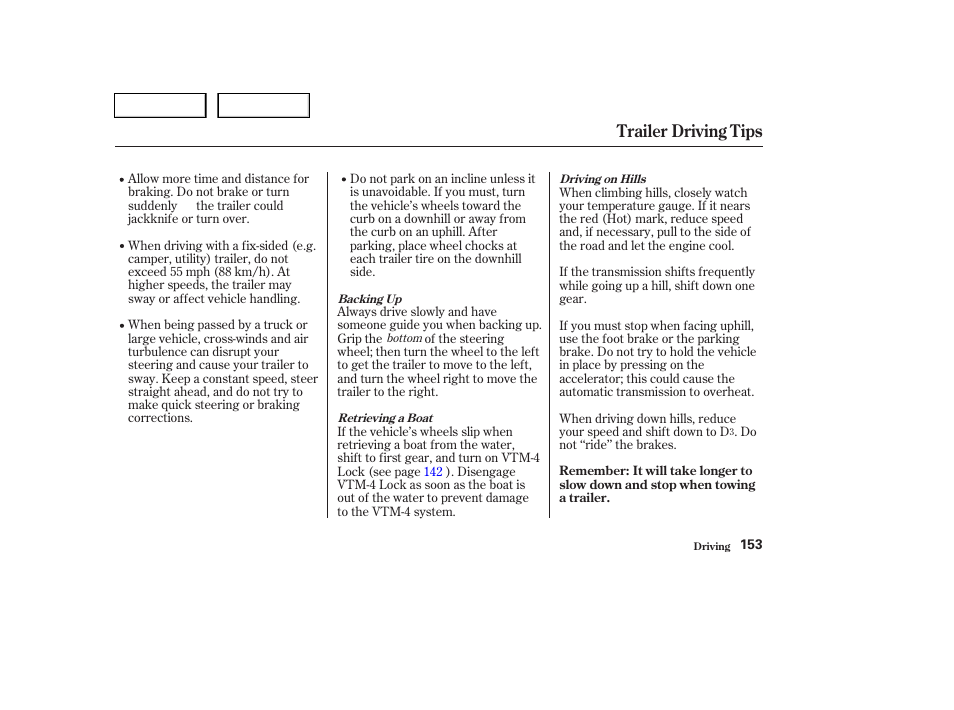 Trailer driving tips | HONDA 2004 Pilot - Owner's Manual User Manual | Page 157 / 248