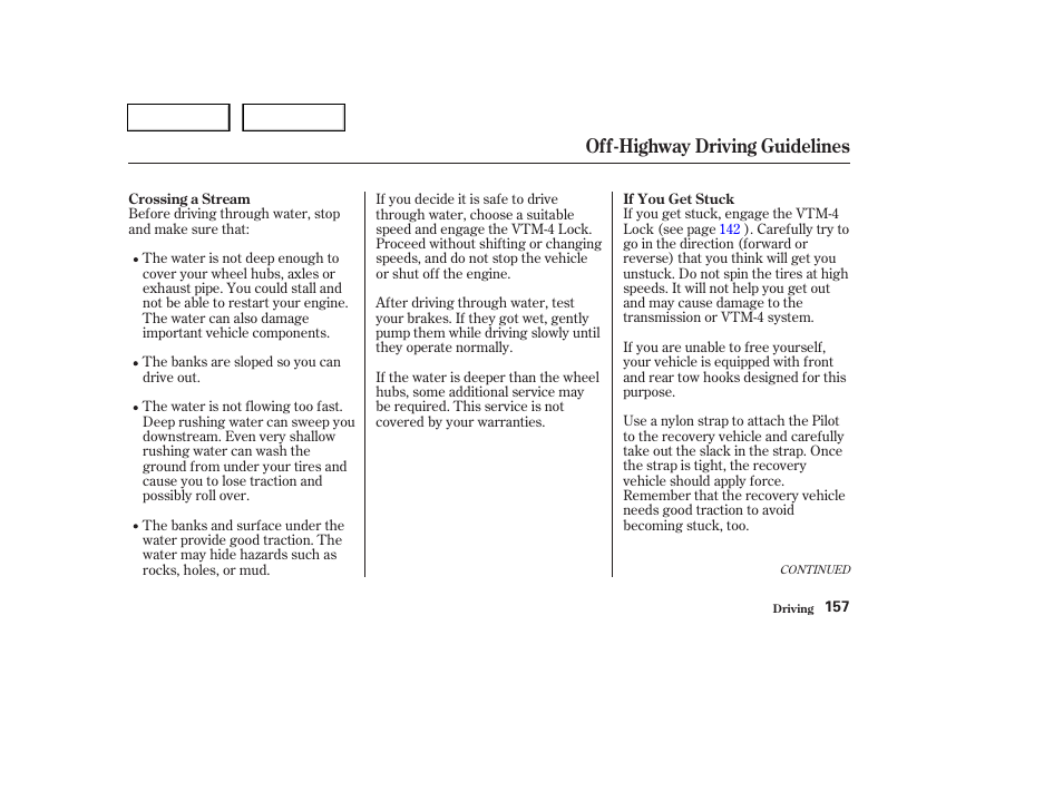 Off-highway driving guidelines | HONDA 2004 Pilot - Owner's Manual User Manual | Page 161 / 248