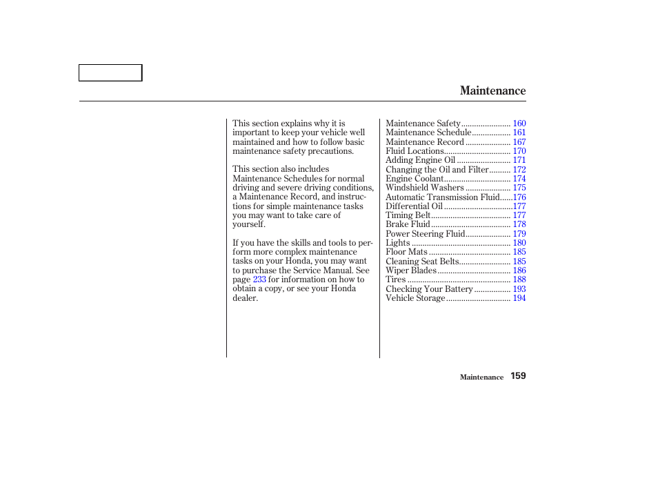 Maintenance | HONDA 2004 Pilot - Owner's Manual User Manual | Page 163 / 248