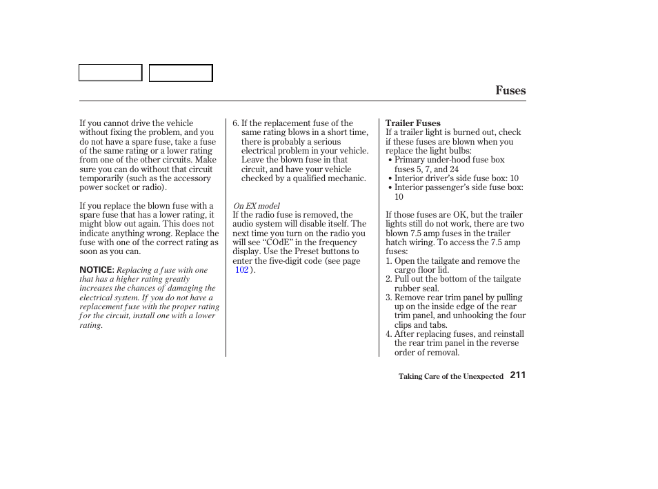 Fuses | HONDA 2004 Pilot - Owner's Manual User Manual | Page 215 / 248