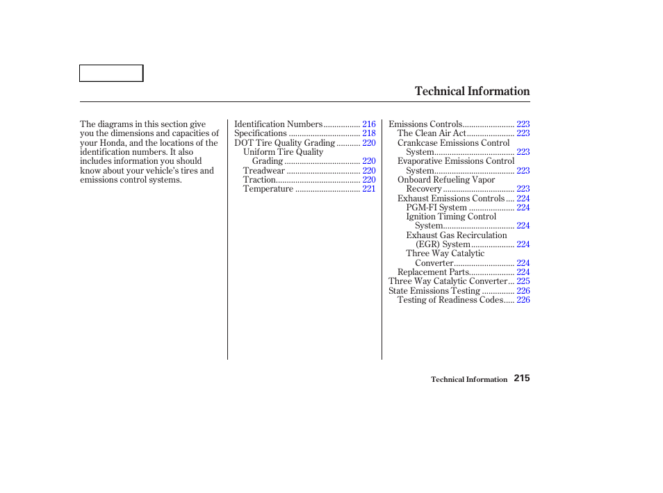 Technical information | HONDA 2004 Pilot - Owner's Manual User Manual | Page 219 / 248