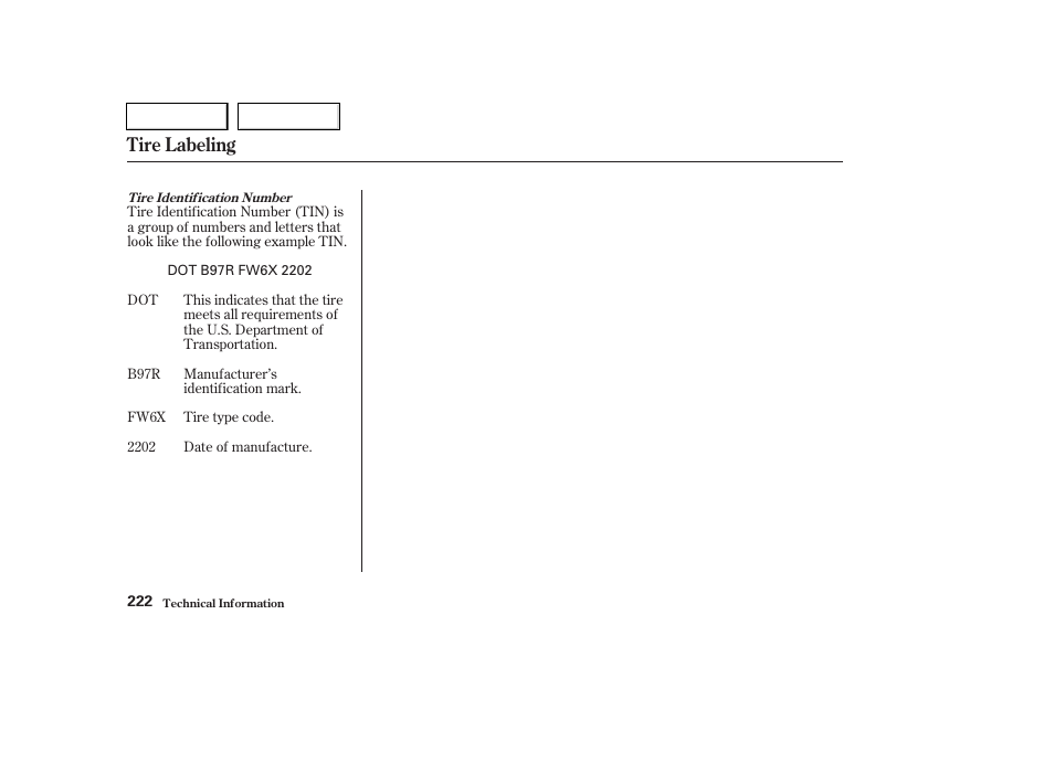 Tire labeling | HONDA 2004 Pilot - Owner's Manual User Manual | Page 226 / 248